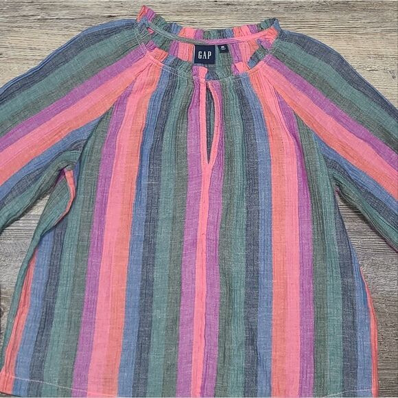 Gap Linen Blend Stripe Peasant Blouse - Picture 8 of 9